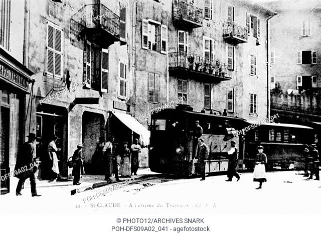 Postcard of Saint-Claude (Jura). The arrival of the trolley Beginning of the 20th century France