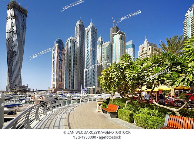 Dubai Marina - promenade in Marina district, Dubai, United Arab Emirates