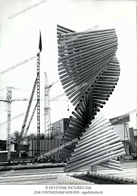 Apr. 25, 1957 - Pictured here are some tubes made of eternit, artfully arranged at the German Industrial Fair in Hannover