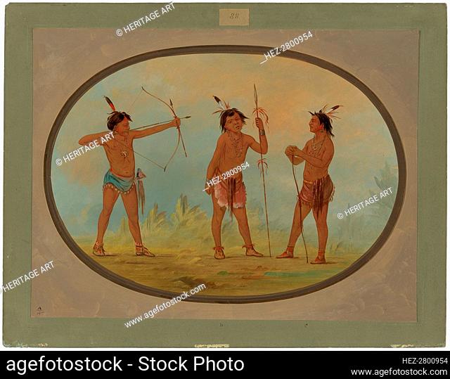Three Shoshonee Warriors Armed for War, 1861/1869. Creator: George Catlin