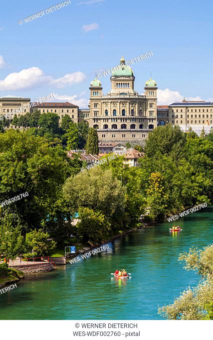 Switzerland, Bern, Federal Palace and River Aare