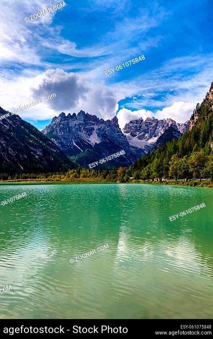 View of the lake and beautiful mountains in Italy