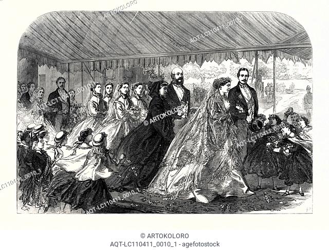 THE MARRIAGE OF PRINCESS MARY OF CAMBRIDGE AND PRINCE TECK: PROCESSION FROM THE CHURCH, KEW, LONDON, UK, 1866