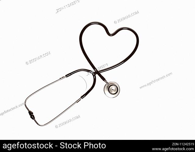 Stethoscope in shape of heart isolated on a white background