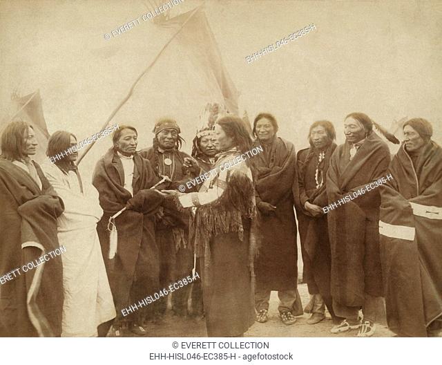 Lakota chiefs who counciled with Gen. Miles for peace after the 1890 Wounded Knee Massacre. 1. Standing Bull, 2. Bear Who Looks Back Running, 3