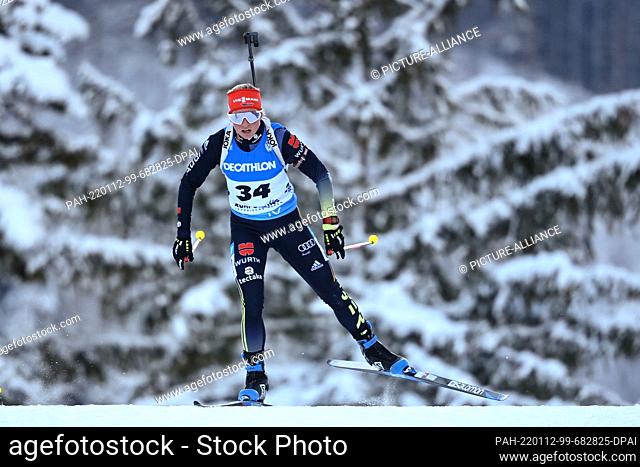 12 January 2022, Bavaria, Ruhpolding: Biathlon: World Cup, sprint 7.5 km, women. Franziska Hildebrand from Germany on the track. Photo: Sven Hoppe/dpa