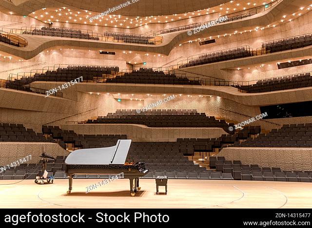 Auditorium and great concert hall of the Elbphilharmonie, the Elbe Philharmonic Hall in the harbor of Hamburg