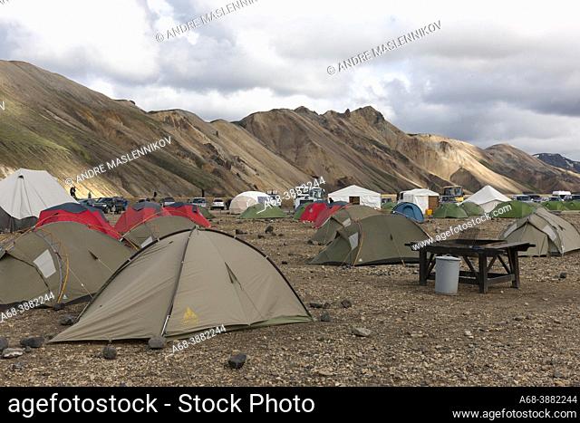 Tent camp in Landmannalugar Camping in Fjallabak's nature reserve