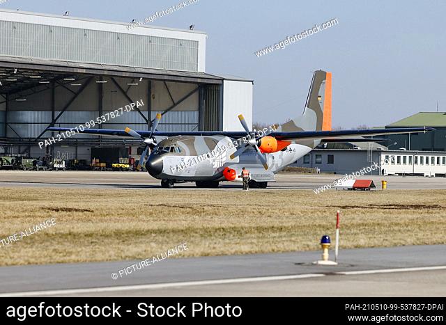 25 March 2021, Hohn: A Transall C-160 with a special paint job stands on the NATO military airfield at Hohn in the Rendsburg-Eckernförde district