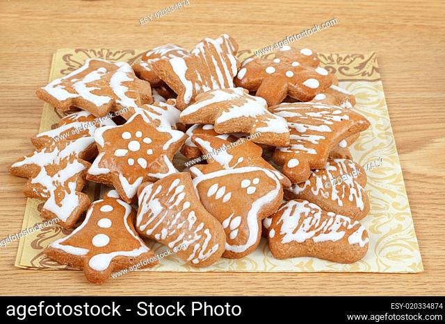 christmas gingerbreads on wooden table