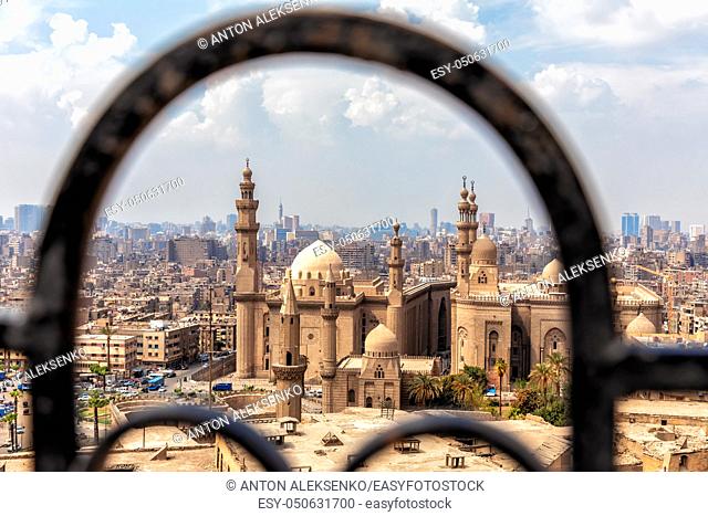 View on the Mosque-madrasa of Sultan Hassan through the old gate of the Citadel in Cairo
