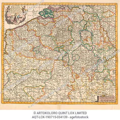 Map of the Southern (Spanish) Netherlands, Nova et accurata Belgium hispanici galliciq [ue] tabula / denuo bene correcta in partes perfect divisa et in lucem...