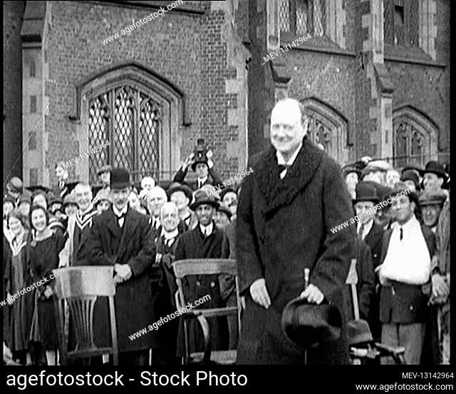 Winston Churchill, Chancellor of the Exchequer, Being Presented With An Irish Cap In Front of a Large Crowd - Belfast, Northern Ireland