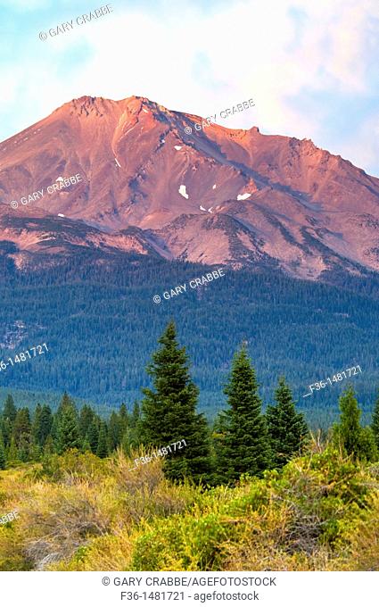 Mount Shasta volcano at sunset, Cascade Range, Siskiyou County, California