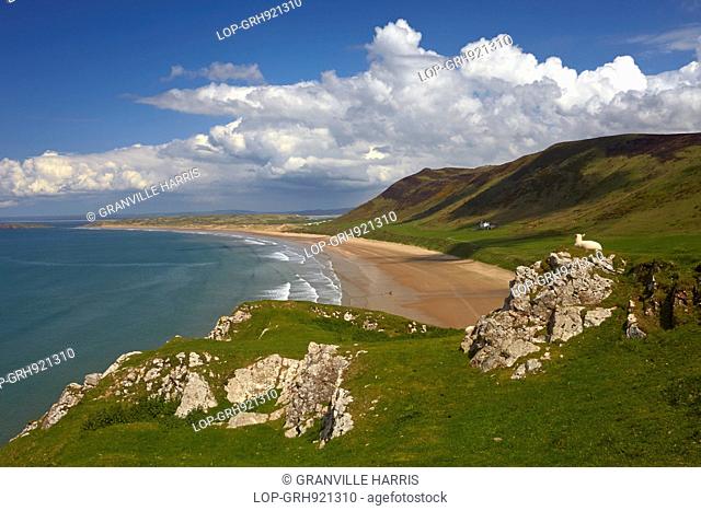 Wales, Swansea, Rhossili. A view of Rhossili Bay