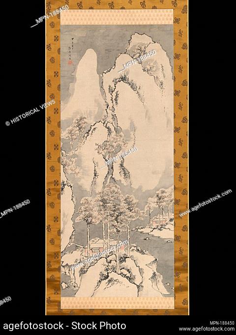 Snowy Landscape. Artist: Sakaki Hyakusen (1697-1752); Period: Edo period (1615-1868); Date: 1744; Culture: Japan; Medium: Hanging scroll; ink and color on...