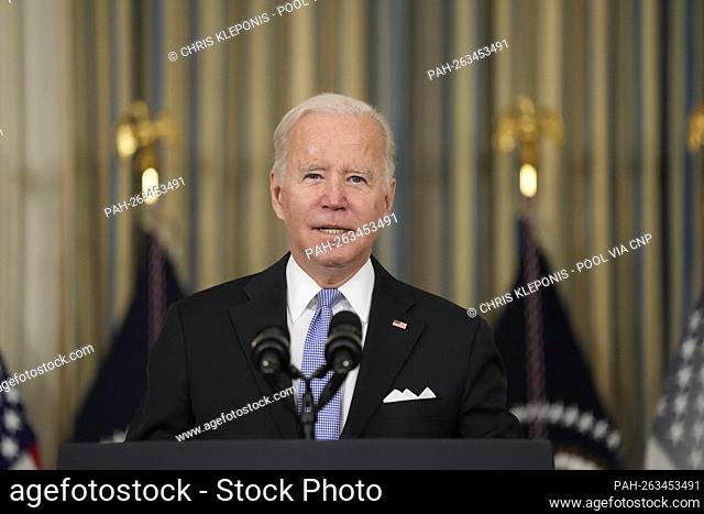 United States President Joe Biden makes remarks following the US House passage of H R 3684, the Bipartisan Infrastructure Bill and the rule that will allow the...