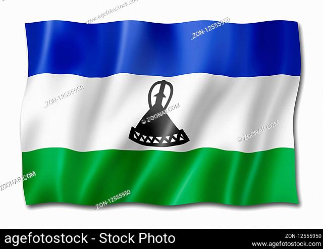 Lesotho flag, three dimensional render, isolated on white
