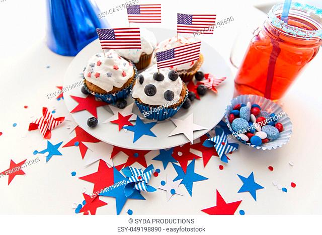 cupcakes with american flags on independence day