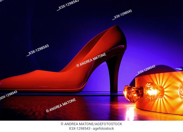 Red high heel lady shoe in Neon