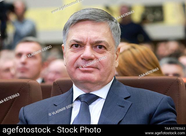 RUSSIA, MOSCOW - DECEMBER 15, 2023: Sdelano v Delo general producer Sergei Shishkarev attends an annual Olympic meeting at the headquarters of the Russian...