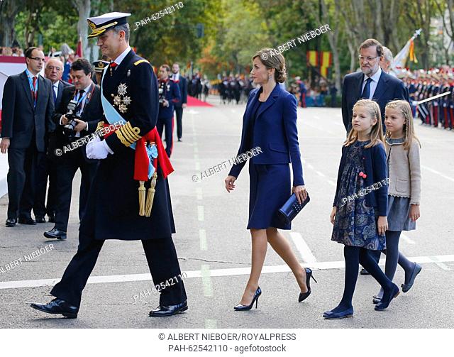 Madrid, 12-10-2015 HM King Felipe, HM Queen Letizia, Princess Leonor and Princess Sofia HM King Felipe, HM Queen Letizia, Princess Leonor