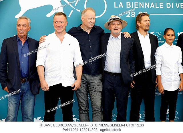 Udo Kier, Aleksey Kravchenko, Stellan Skarsgard, Gast, Barry Pepper and Petr Kotlar attending 'The Painted Bird' photocall at the 76th Venice International Film...