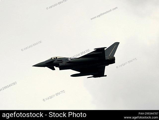 July 7th, 2022, Red Bull Ring, Spielberg, Formula 1 BWT Grand Prix of Austria 2022, in the picture a Eurofighter jet of the Austrian Air Force flies exercises...