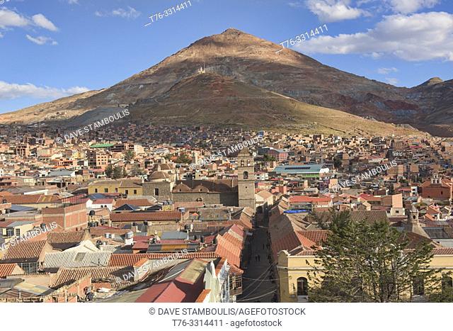 Rooftop view of Cerro Rico mine from the San Francisco Church and Convent, Potosí, Bolivia