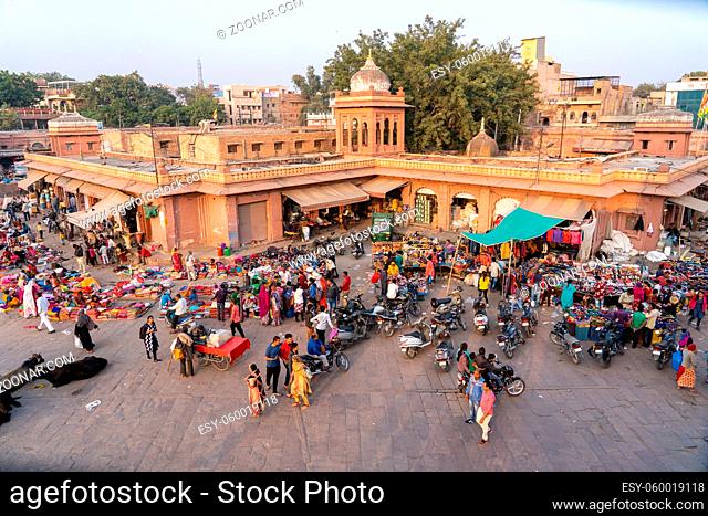 Jodhpur, India - Decembe 8, 2019: View of the busy Sardar Market from the Clock Tower