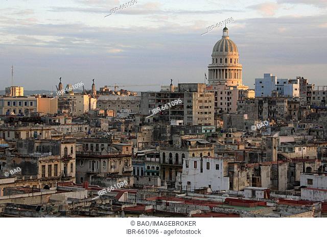 View of Havana's historic centre and El Capitolio national capitol building, Havana, Cuba, Caribbean