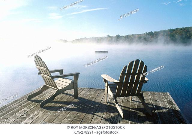 Adirondack chairs in a dock. Starlight. Poconos. Pennsylvania