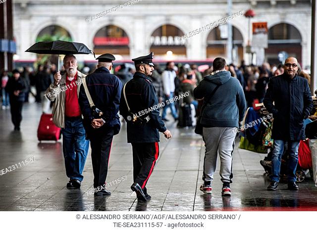 Security measures and safety check carried out by the Carabinieri in the subway station Termini Rome, ITALY-23-11-2015