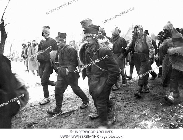 Europe: c. 1916.A troop of Servian irregulars being transported