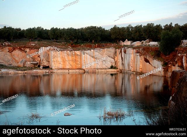 Marble mines red rocks in Estremoz Borba and Vila Vicosa, Alentejo, Portugal