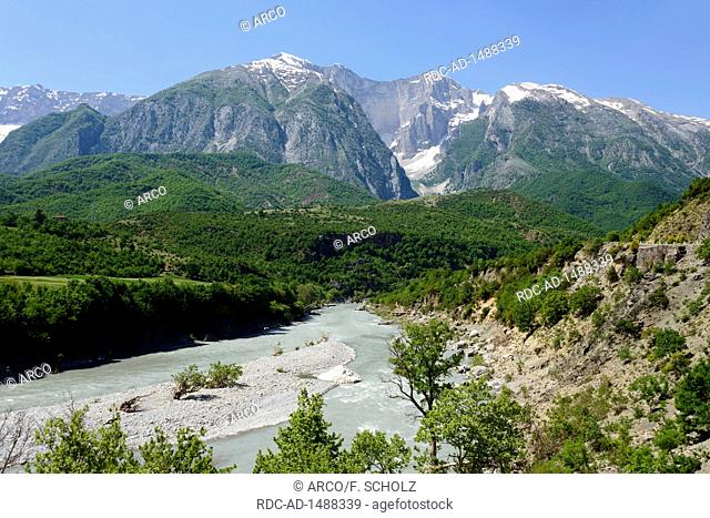 River Vjosa near Stembec, SH75, mountain Mali i Drites, mountains Nemeckes, Albania