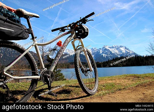Mountain bike tour near Krün, Barmsee, Germany, Bavaria, Upper Bavaria, Isar Valley, bike, Karwendel Mountains