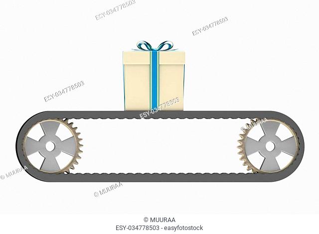 Black conveyer belt and gift as a symbol of manufacturing in christmas time. 3D illustration