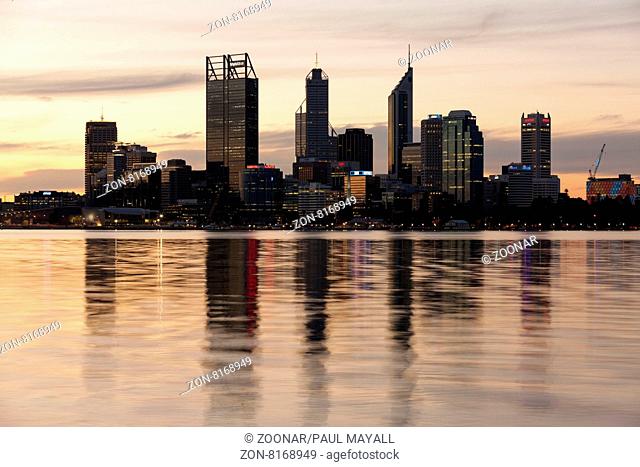Perth City Skyline and Swan River by night, Western Australia