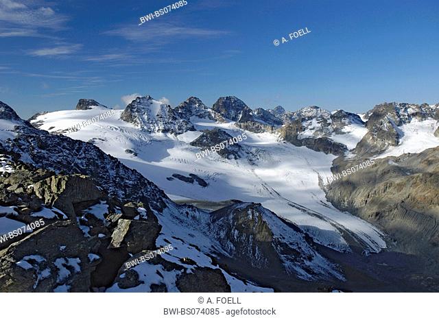 Jam Valley Glacier with Three Country Peak and Piz Buin, Austria, Silvretta