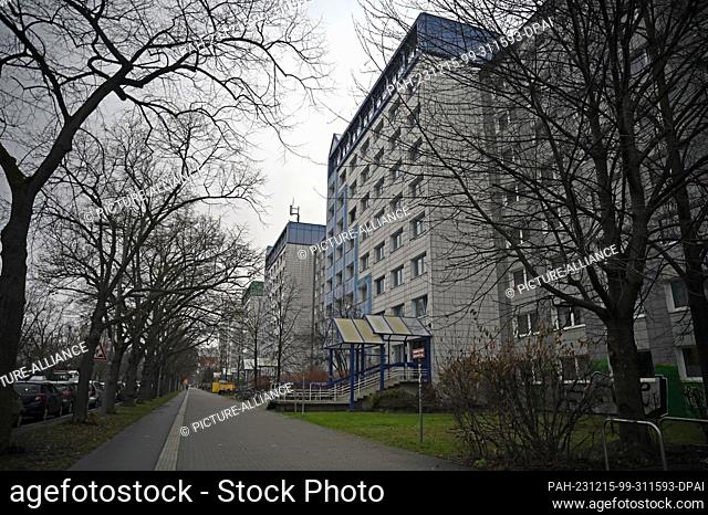 PRODUCTION - 14 December 2023, Saxony, Leipzig: View of the buildings of a student housing complex on Straße des 18. Oktober
