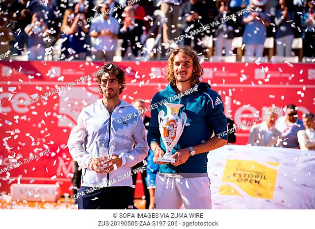 May 5, 2019 - Estoril, Lisbon, PORTUGAL, Portugal - The Greek, Stefanos Tsitsipas seen with the prize of 1¼ place after winning the final with the Uruguayan...
