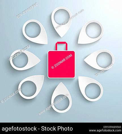 White markers with shopping bag on the gray background. Eps 10 vector file