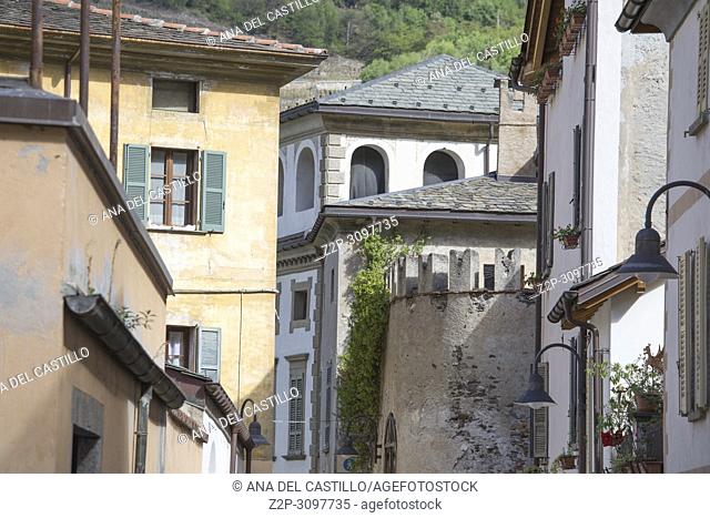 Cityscape in the old town of Tirano Valletellina Italy on April 16, 2017