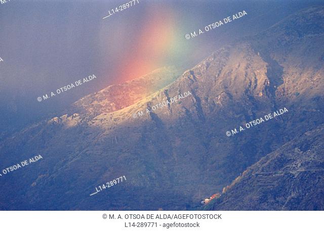 Rainbow and storm. Las Paules. Huesca province. Aragon. Spain