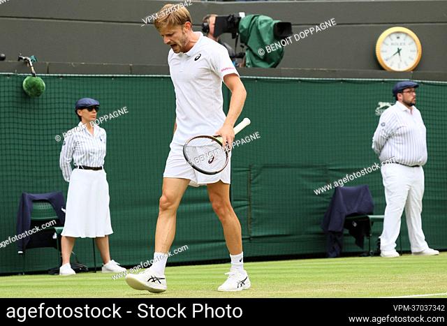 Belgian David Goffin pictured during a tennis match against UK Norrie in the 1/8 finals of the men's singles tournament at the 2022 Wimbledon grand slam tennis...