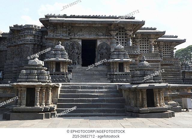 Close up of South entrance to Hoysaleshvara Temple, Halebid, Karnataka, india