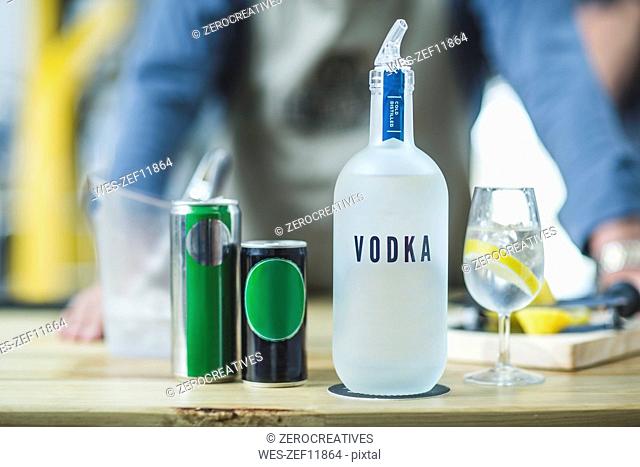 Bottle of vodka in distillery