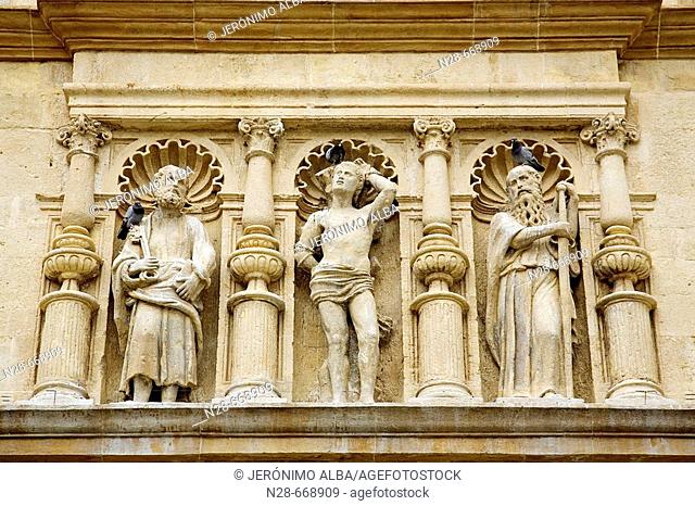 Church of San Sebastián. St. Peter, St. Paul  and St. Sebastian sculptures. Antequera. Málaga province, Spain