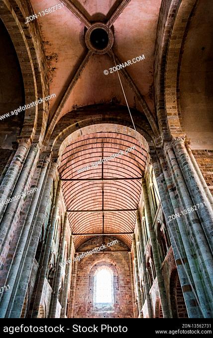Mont Saint Michel, France - July 25, 2018: The nave of the church of the Abbey of Mont Saint-Michel
